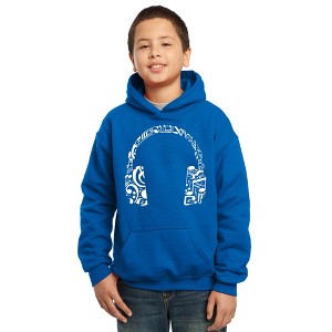 LA Pop Art Boy's Word Art Hooded Sweatshirt - Music Note Headphones - 1 of 4