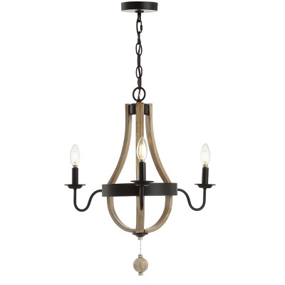 Contemporary Black Cage Pendant with Adjustable Wooden Accents