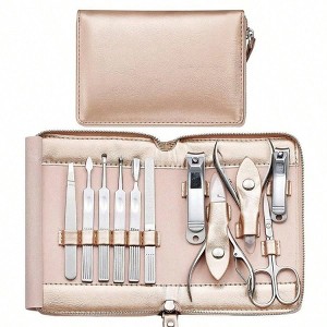 Professional 11 - in - 1 Manicure Kit with Rose Gold Leather Case, Stainless Steel Nail Tools for Women, Travel Set - 1 of 4
