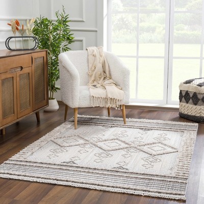 Amaga Gray Geometric High-Low Pile Polyester Area Rug