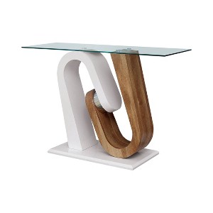 Saxon Pedestal Base Sofa Table White - miBasics: Modern Entryway Table, Tempered Glass Top, Wood Veneer - 1 of 3