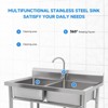 Stainless Steel Sink, Commercial Kitchen Prep Sink Free Standing Double Bowl with Cold and Hot Water Pipe Undershelf Faucet for Restaurant Bar - 2 of 4