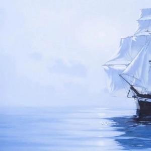 Old Modern Handicrafts Moonlight’s Reflection Canvas Print – James Brereton Maritime Night Seascape 35.04x23.23 in - 1 of 4