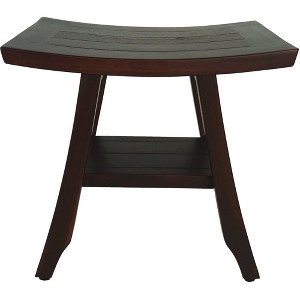 HomeRoots Compact Curvilinear Teak Shower Or Outdoor Bench With Shelf In Brown Finish - 1 of 4