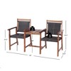 Costway 2-Seat Patio Rattan Bench Acacia Wood Frame Table W/Umbrella Hole Deck - 4 of 4