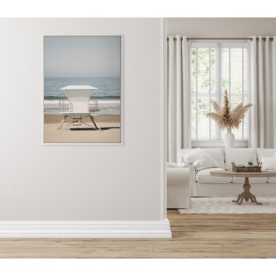 Sylvie Surf Shack Coastal Canvas Print with White Frame