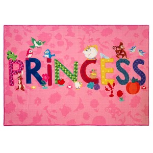 Disney Princess 4'6"X6'6" Icons Kids' Rug: Skid-Resistant Nylon for Kids Bedroom Decor - 1 of 4