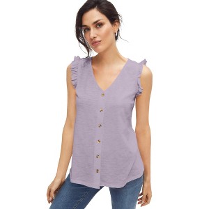 ellos Plus Size Button-Front Ruffle Sleeve Tank - 1 of 3