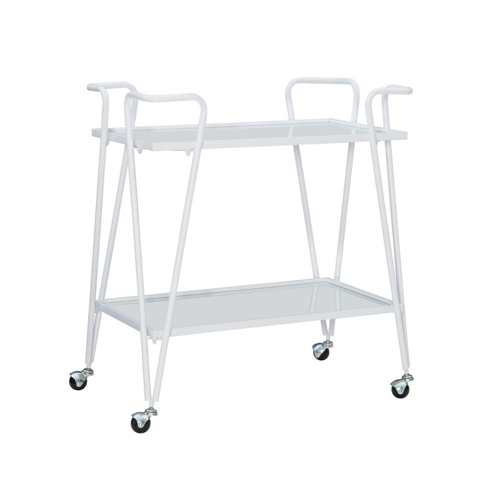 Photos - Kitchen System Linon Mid-Century Modern Iron Frame 2 Mirrored Glass Shelves Locking Wheels Bar Cart White - : Powder-Coated Steel, 50lb Capa 