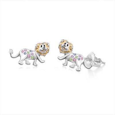 Chanteur Hypoallergenic Kids Jewelry Accessories Lion Enamel CZ White Gold Palladium Plating Stud Earrings Surgical Titanium Posts