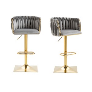 Gray Vintage Bar Stools Set of 2, Bar Height Dining Chairs - 1 of 4
