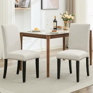 Acekool Upholstered Dining Chairs Set of 2, Wood Legs, Linen Fabric, for Dining Room and Kitchen - 1 of 4