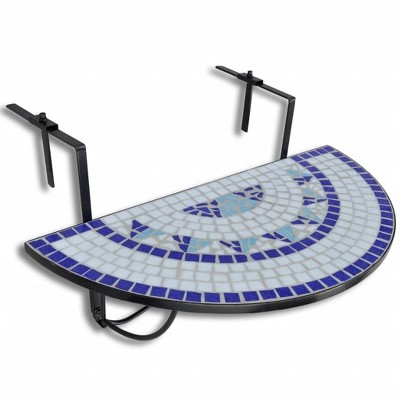 vidaXL Hanging Balcony Table, Blue and White Mosaic
