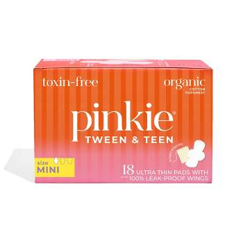 Pinkie Tween & Teen Ultra-Thin Organic Topsheet Pads with Wings - Size Mini - 18ct