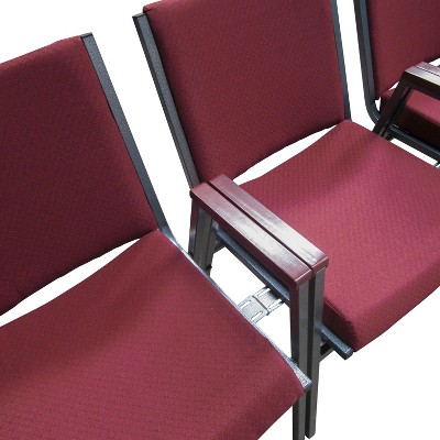 Green Patterned Fabric Armless Stacking Side Chair with Steel Frame