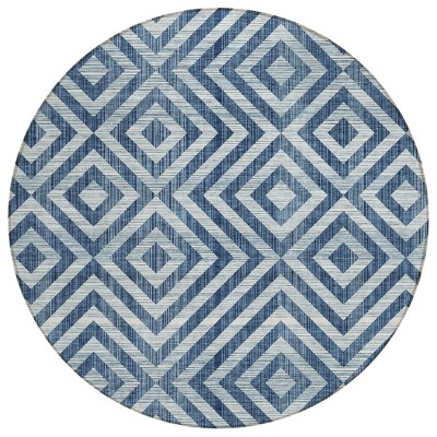 Navy Blue And Ivory Geometric Washable Indoor Outdoor Area Rug