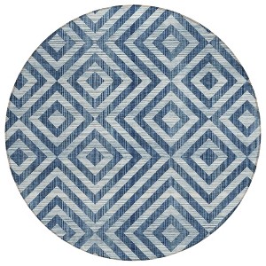Navy Blue And Ivory Geometric Washable Indoor Outdoor Area Rug - 1 of 4