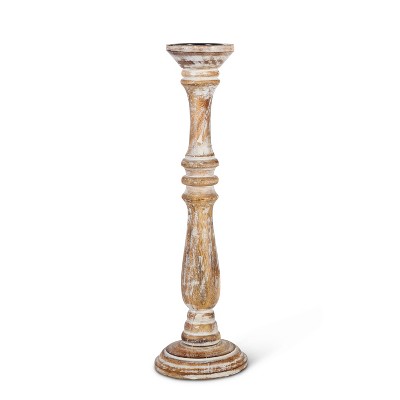 Lone Elm Studios Set of 2 20-inch Tall White Washed Mango Wood Candle Holders
