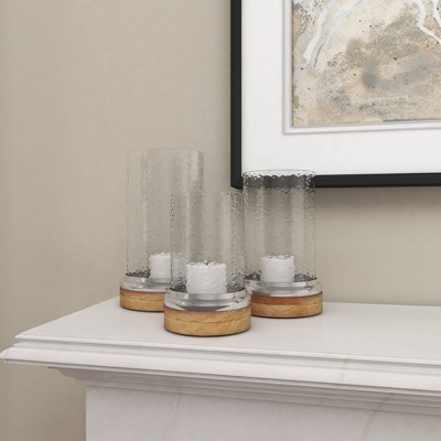 Elegant Traditional Wood & Glass Hurricane Candle Lantern Trio
