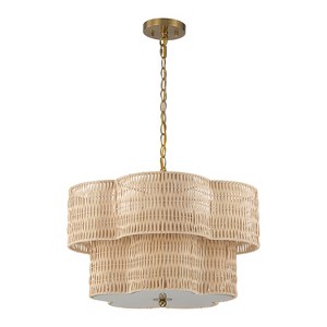 C Cattleya Farmhouse Natural Rattan Chandelier with Hand Woven Flower-Shaped Shade - 1 of 4