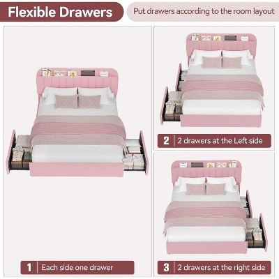 Bed Frame with Storage Headboard, Bed Frame with 2 Drawers