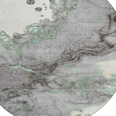 HomeRoots 8' Green And Gray Round Abstract Washable Indoor Outdoor Area Rug