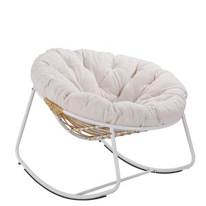 ChicFurnit Rocking Chair Round Size Comfortable Rattan Accent Chair Ergonomic Design Adjustable Limiter for Living Room, Beige, 40"*40"*34" - 1 of 4