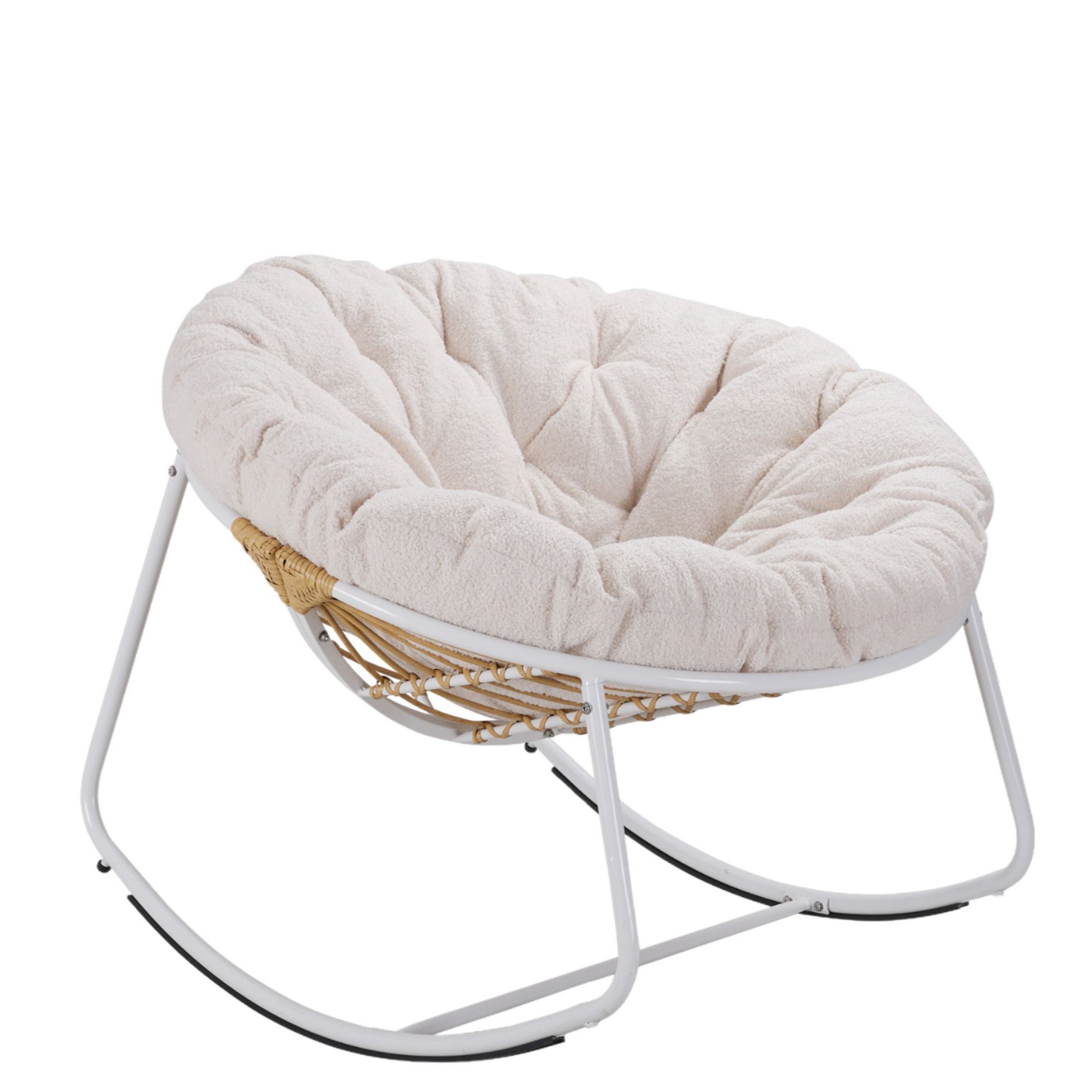 ChicFurnit Rocking Chair Round Size Comfortable Rattan Accent Chair Ergonomic Design Adjustable Limiter for Living Room, Beige, 40"*40"*34"