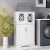 Tangkula Bathroom Floor Cabinet Storage Cabinet w/ 2 Glass Doors 3-Level Adjustable Shelves Anti-toppling Design - 3 of 4