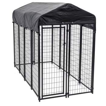 Lucky Dog 8ft x 4ft x 6ft Large Outdoor Dog Kennel Playpen Crate with Heavy Duty Welded Wire Frame and Waterproof Canopy Cover, Black (4 Pack)