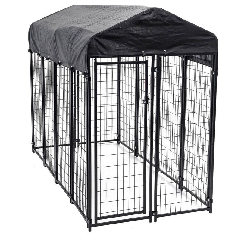Lucky Dog 8ft x 4ft x 6ft Large Outdoor Dog Kennel Playpen Crate with Heavy Duty Welded Wire Frame and Waterproof Canopy Cover, Black (4 Pack), 1 of 7