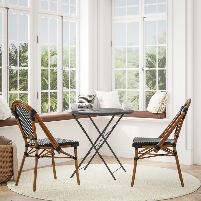 Black and White Rattan Bistro Chair with Bamboo Print Frame