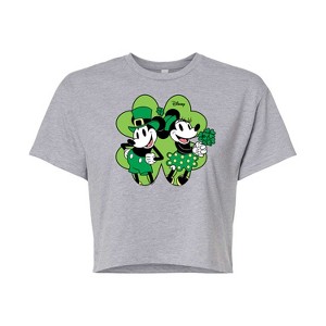 Women's - Disney - Mickey Minnie Shamrock Cropped Graphic T-Shirt - 1 of 4