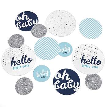 Big Dot of Happiness Hello Little One - Blue and Silver - Baby Shower Giant Circle Confetti - Boy Baby Shower Decorations - Large Confetti 27 Count
