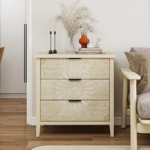 Ornate Cabinet With Intricate Carvings,Storage Cabinet With 3 Drawers,Bedroom Furniture,Living Room Cabinet With Drawers-Maison Boucle - 1 of 4