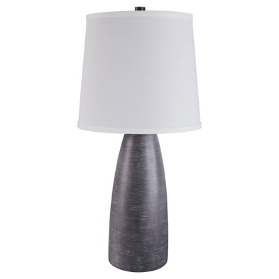 Set of 2 Gray Resin Table Lamps with White Drum Shades