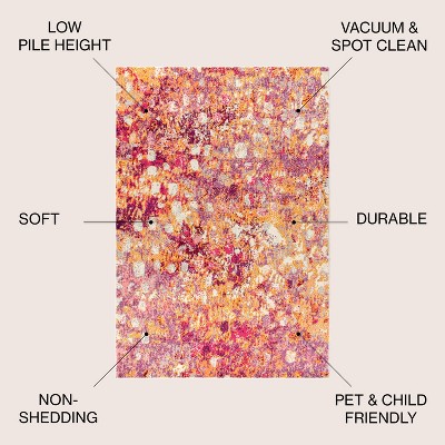 Pink and Orange Abstract Modern Area Rug, 8 ft x 10 ft