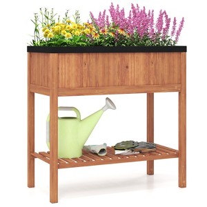 Tangkula 1/2 PCS Wooden Raised Garden Bed w/ Legs Liner Storage Shelf Large Planter Box for Herb - 1 of 4