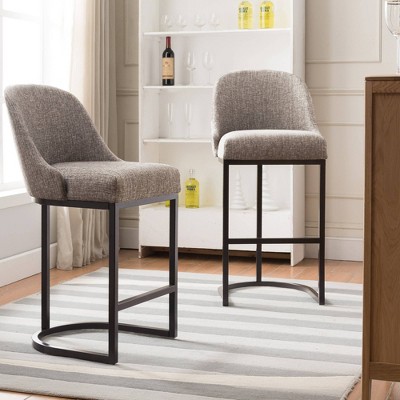 Espresso Metal and Gray Linen Barrelback Counter Stool, Set of 2