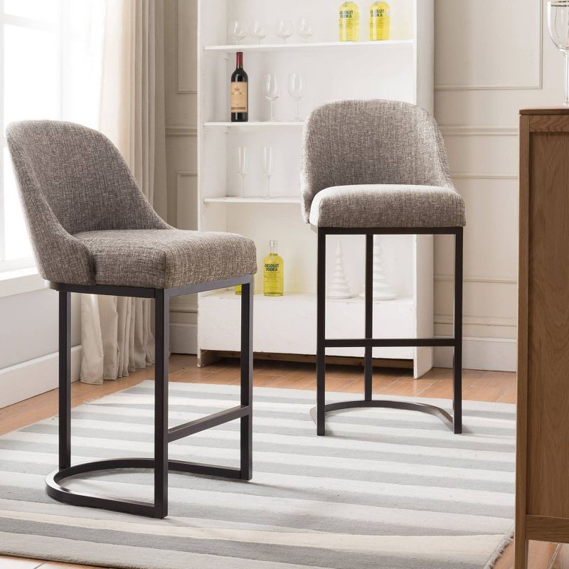 Set of 2 Barrelback Counter Height Barstool with Metal Base Espresso/Gray Linen - Leick Home, 4 of 12