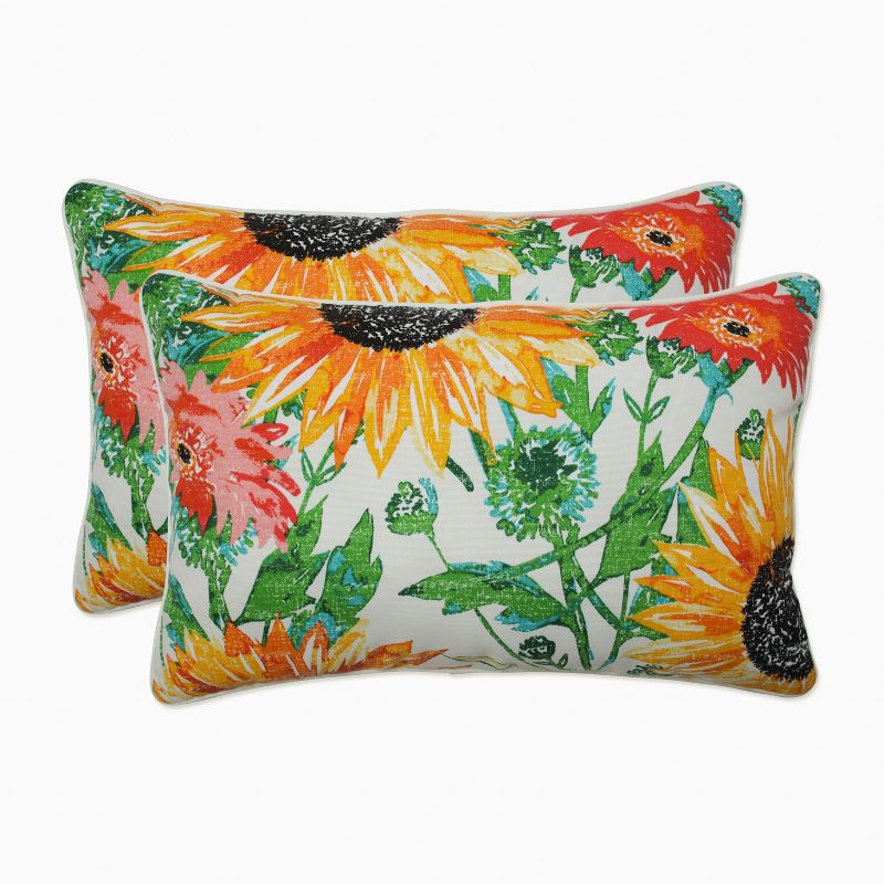2pc Outdoor/Indoor Rectangular Throw Pillow Set Sunflowers Sunburst Yellow - Pillow Perfect, 1 of 6