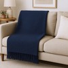 HomeRoots 50" X 67" Navy Blue Cotton Blend Woven Throw Blanket with Fringe - 2 of 4