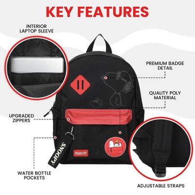 Peanuts Snoopy Line Art 16.5" Adult Black & Red Backpack — фото 2