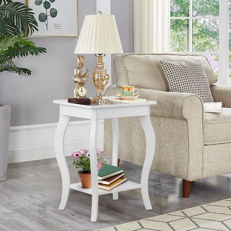 Tangkula 2-Tier Accent Side Table Sofa End Table Nightstand Coffee Table w/ Shelf White, 3 of 11