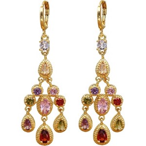 Vuskdtei18K Gold Plated Flower Dangle Earrings for Women, Hypoallergenic Cubic Zirconia Earrings, Elegant Chandelier Drop Earrings - 1 of 4