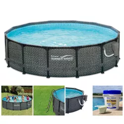 Summer Waves P2001448E14ft x 48in Round Frame Above Ground Swimming Pool Set with Ladder, Skimmer Pump, Cartridge, Solution Blend, and Ladder, Gray