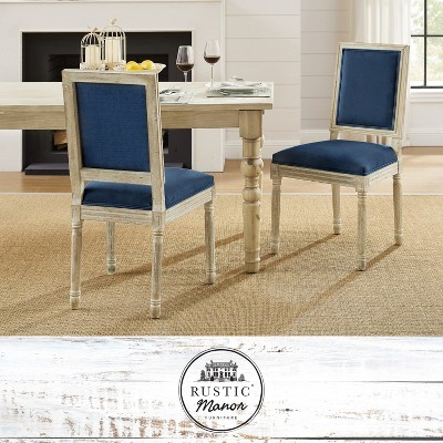 Rustic Manor David Linen Armless Dinng Chair with Antique Brushed Wood Finish (Set of 2)