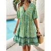 Women's Bohemian Contrast Print V-Neck Short Sleeve Dress - 3 of 4