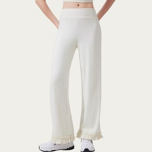 Anna-Kaci Active Women's High Waist Wide Leg Sweatpants with Ruffle Hem Detail - 1 of 4