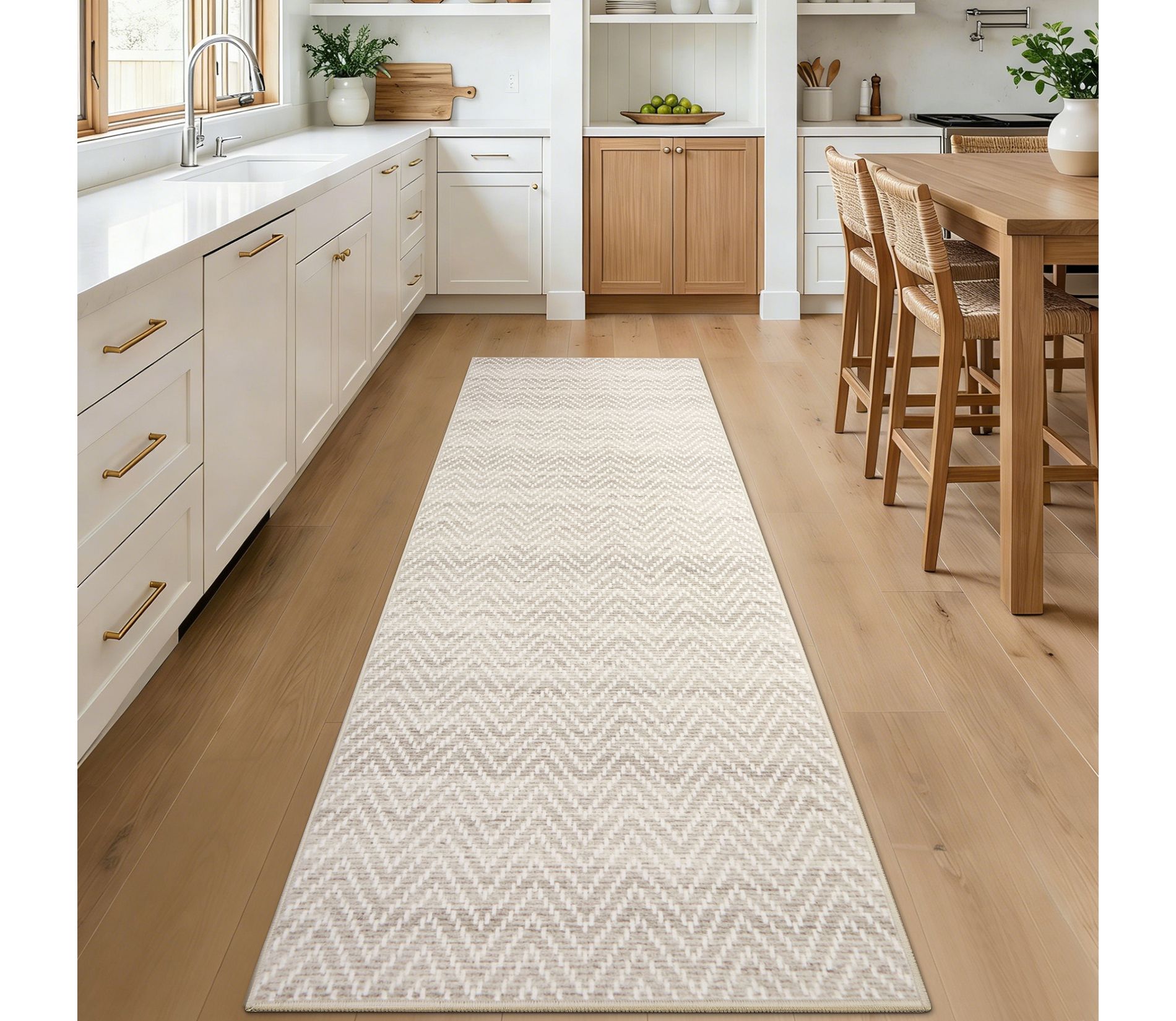 Chevron Striped Borderless Machine Washable Area Rug
